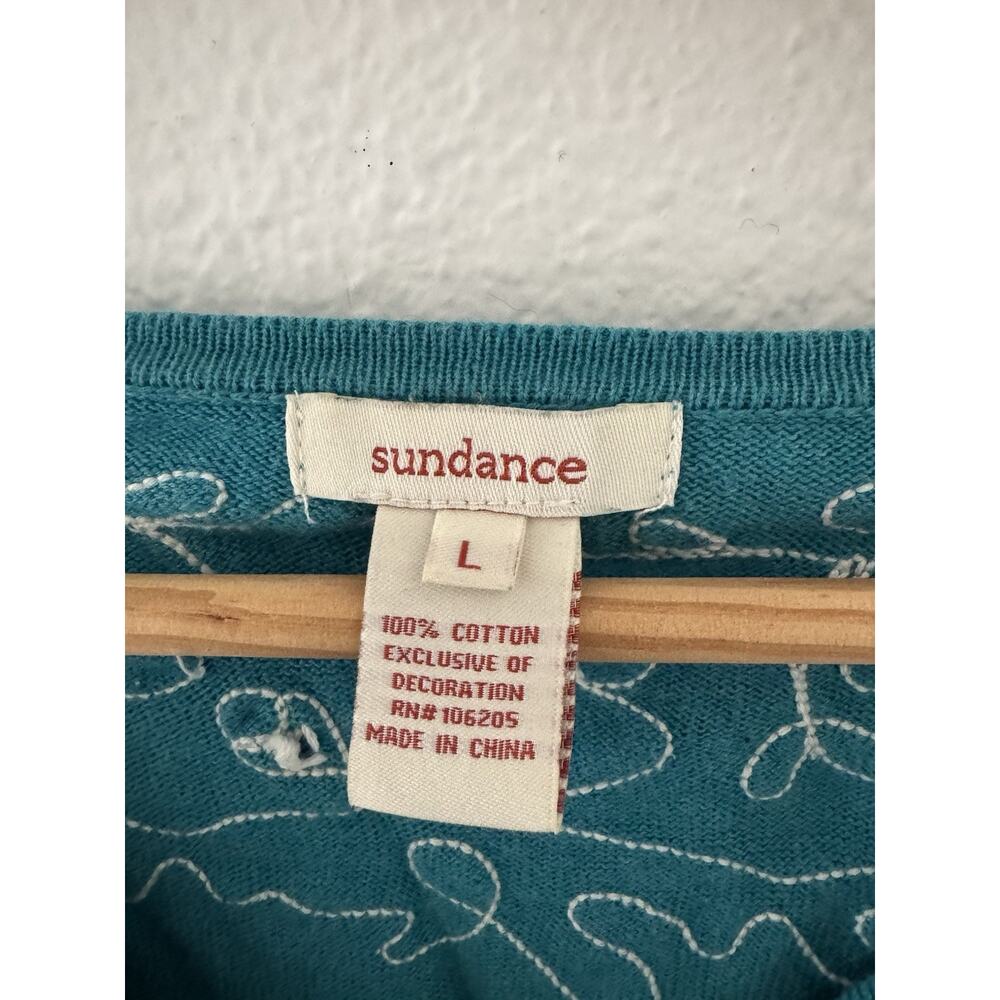 Sundance Womens Large Cotton Embroidered Button Down Cardigan Green Turquoise - Picture 2 of 8